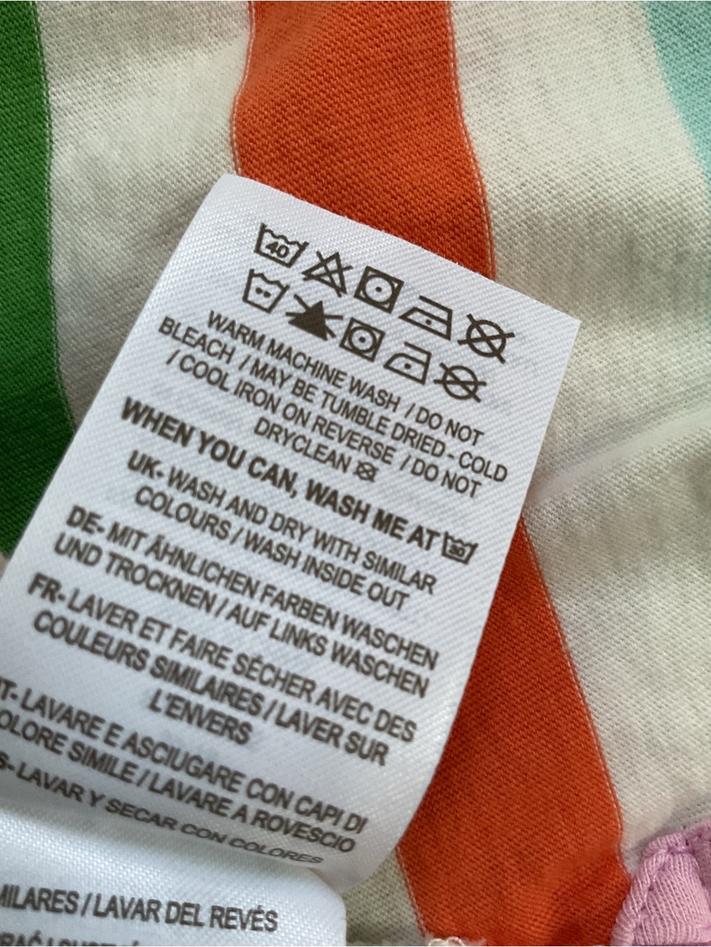 Boden Rainbow Stripe Cotton Tee Top White Pink Green Blue Orange US 6 - Picture 8 of 10